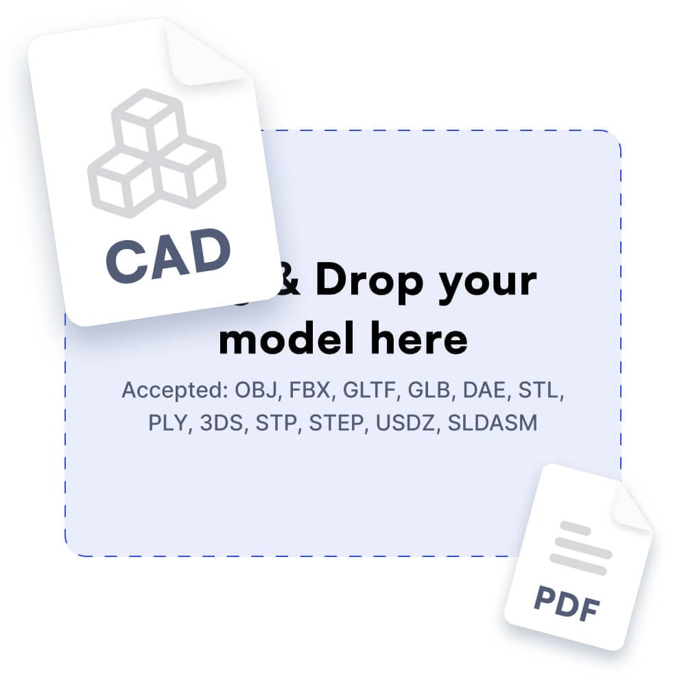 Jig Spark, step 1: a CAD file and a PDF dropped into the upload area